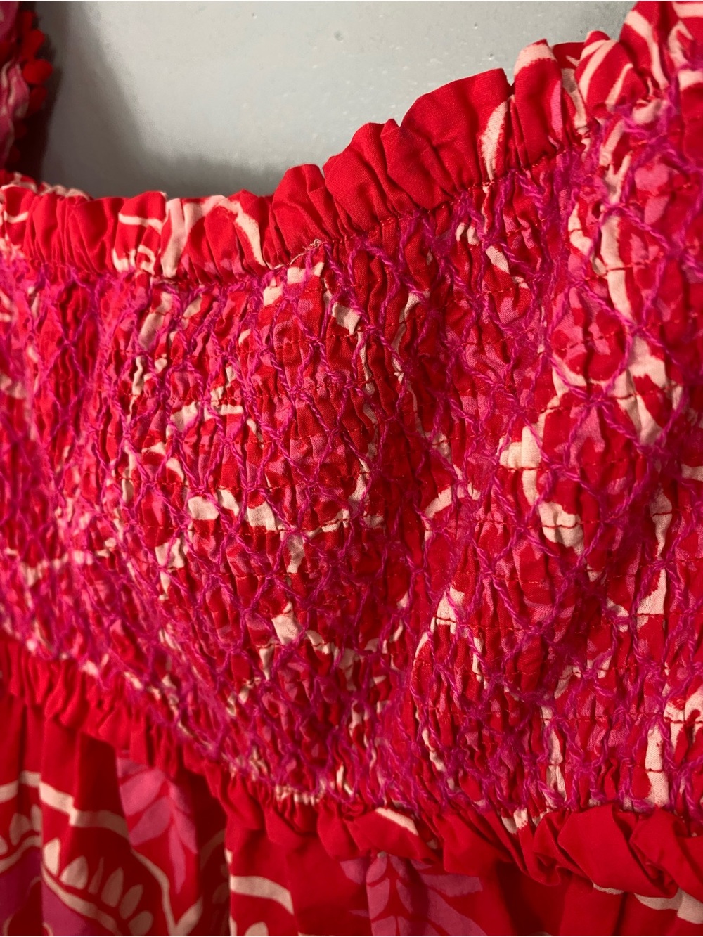 Farm Rio Summer Sunrise Mini Dress Red Pink Smocked Floral Small - Picture 10 of 11
